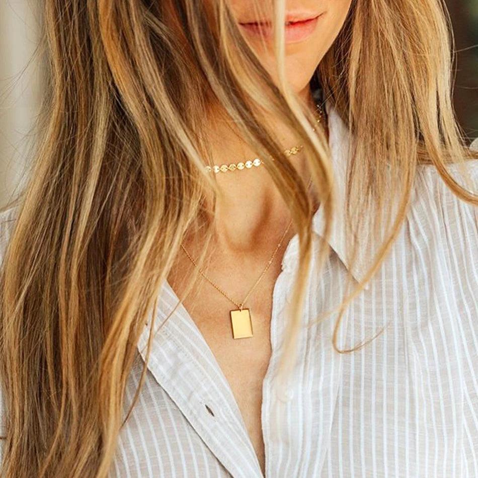 Custom Rectangle Pendant (14k Gold-Plated) - Jewelled Me