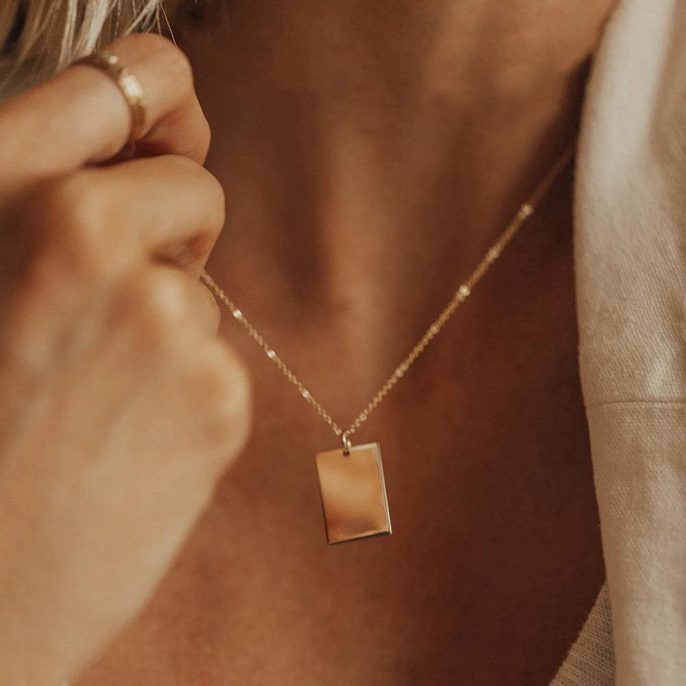 Custom Rectangle Pendant (14k Gold-Plated) - Jewelled Me