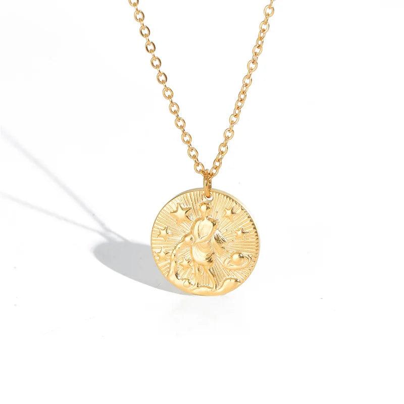 Embossed Sun Sign Zodiac Necklace - Jewelled Me