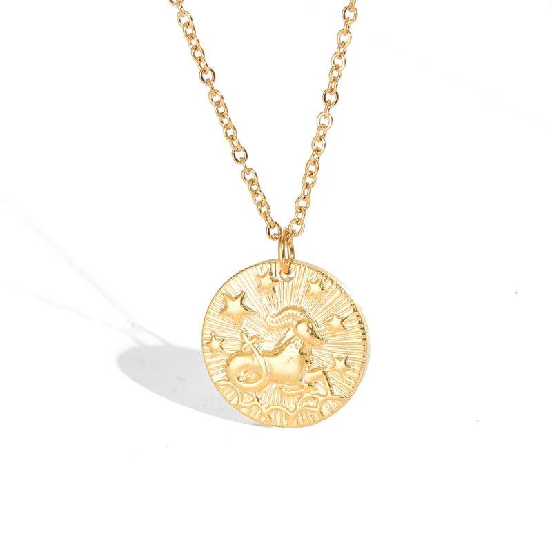Embossed Sun Sign Zodiac Necklace - Jewelled Me