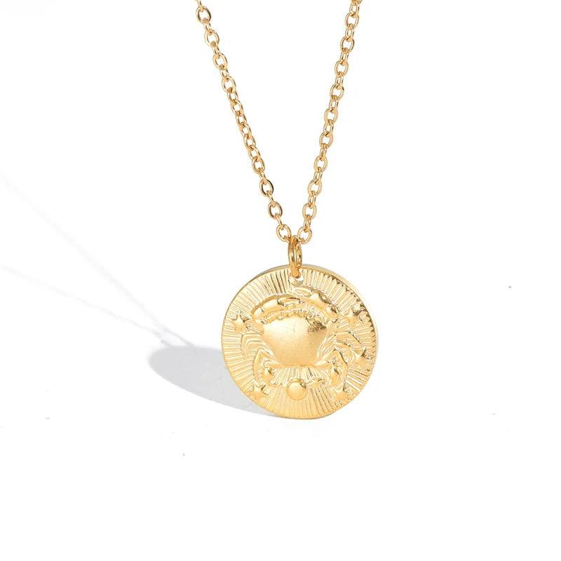 Embossed Sun Sign Zodiac Necklace - Jewelled Me