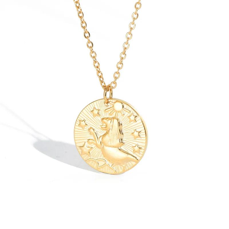 Embossed Sun Sign Zodiac Necklace - Jewelled Me