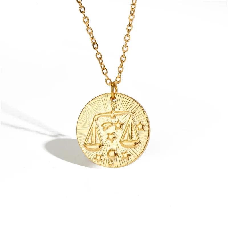 Embossed Sun Sign Zodiac Necklace - Jewelled Me
