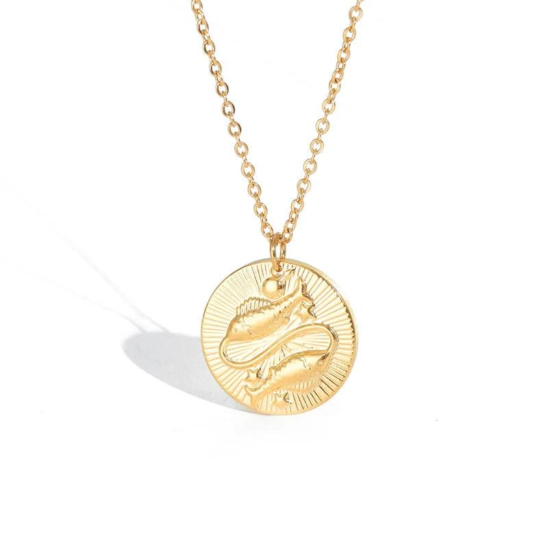 Embossed Sun Sign Zodiac Necklace - Jewelled Me