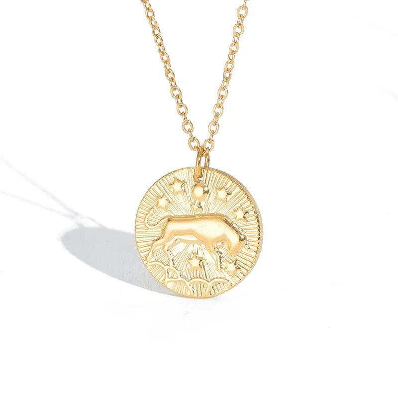Embossed Sun Sign Zodiac Necklace - Jewelled Me