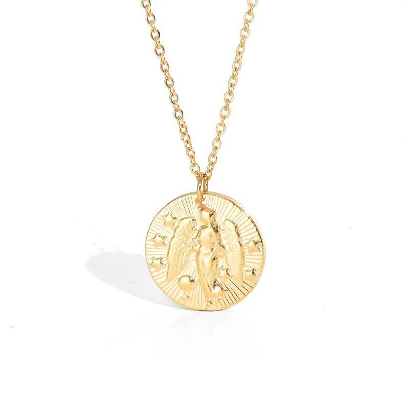 Embossed Sun Sign Zodiac Necklace - Jewelled Me