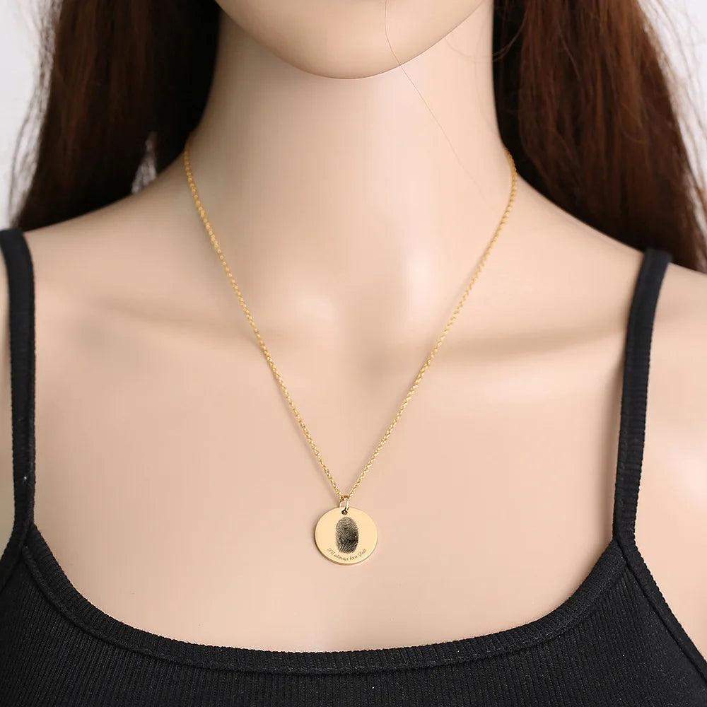Print Fingerprint & Inscribed Name Pendant (with Photo) - Jewelled Me
