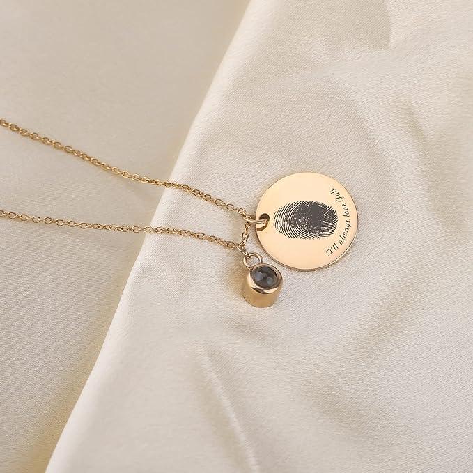 Print Fingerprint & Inscribed Name Pendant (with Photo) - Jewelled Me