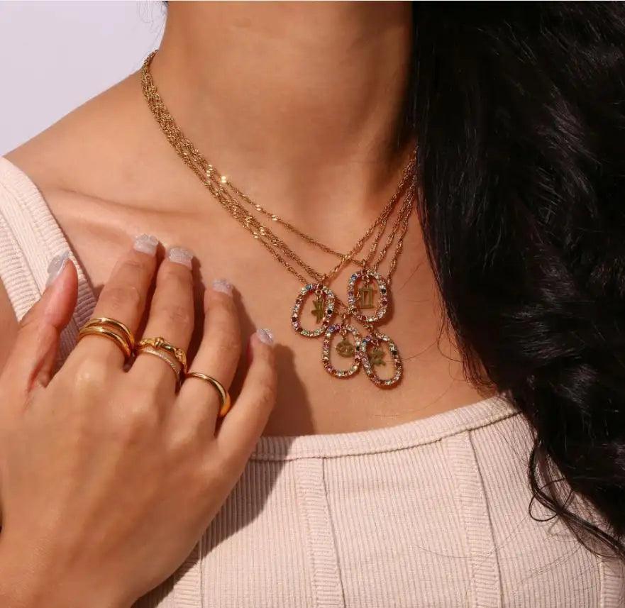 Oval Gemstone Encrusted Zodiac Necklace - Jewelled Me