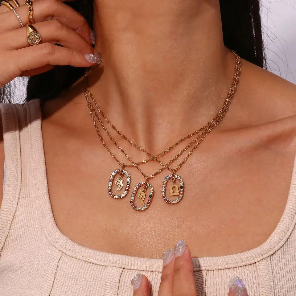 Oval Gemstone Encrusted Zodiac Necklace - Jewelled Me