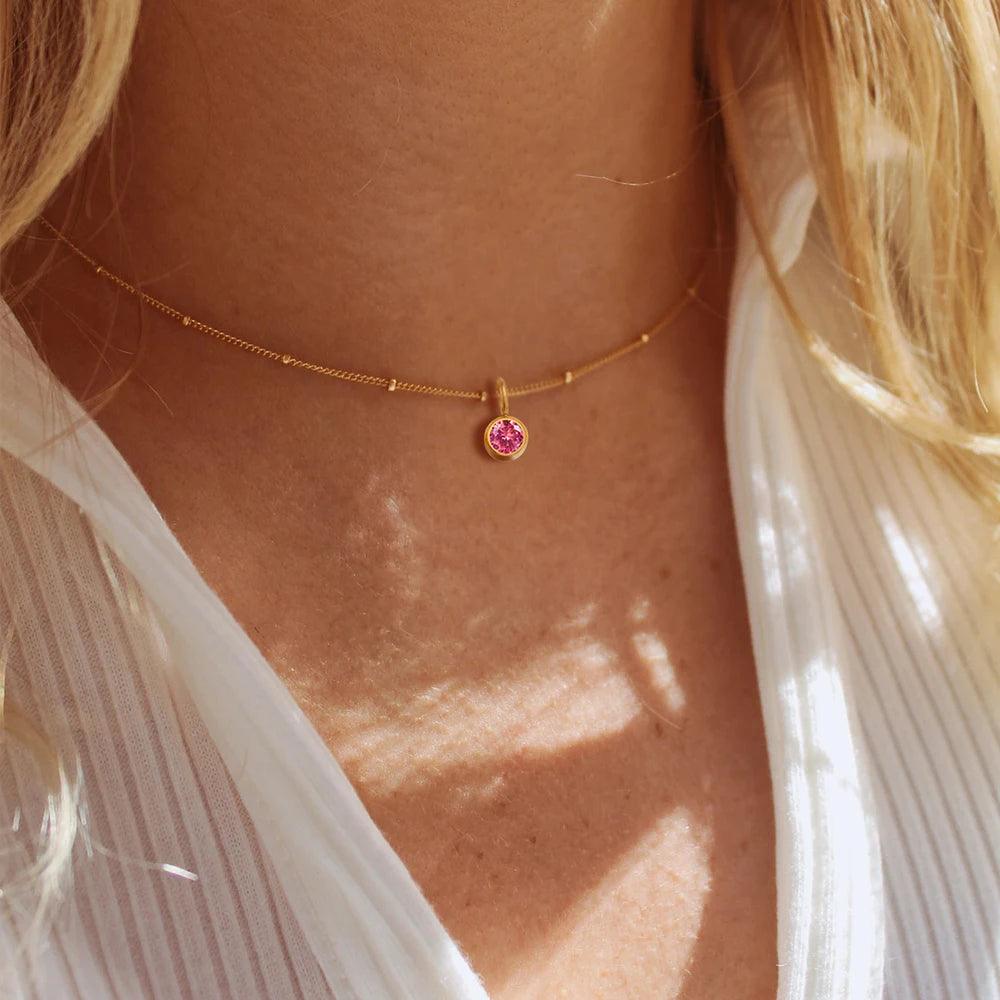 Suspended Birthstone Necklace (14k Gold-Plated) - Jewelled Me