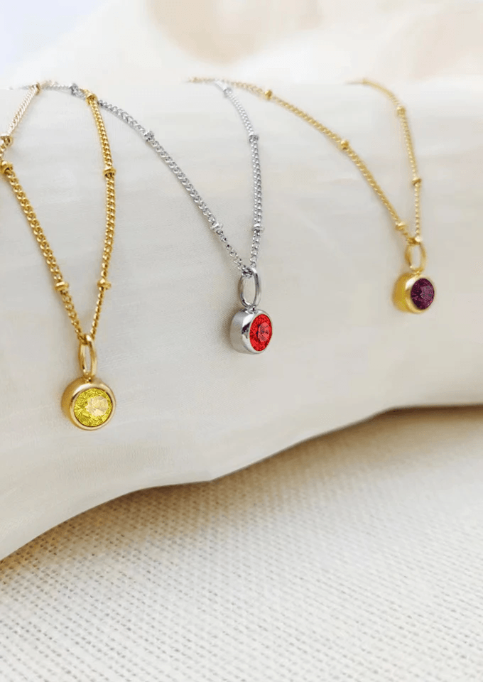 Suspended Birthstone Necklace (14k Gold-Plated) - Jewelled Me