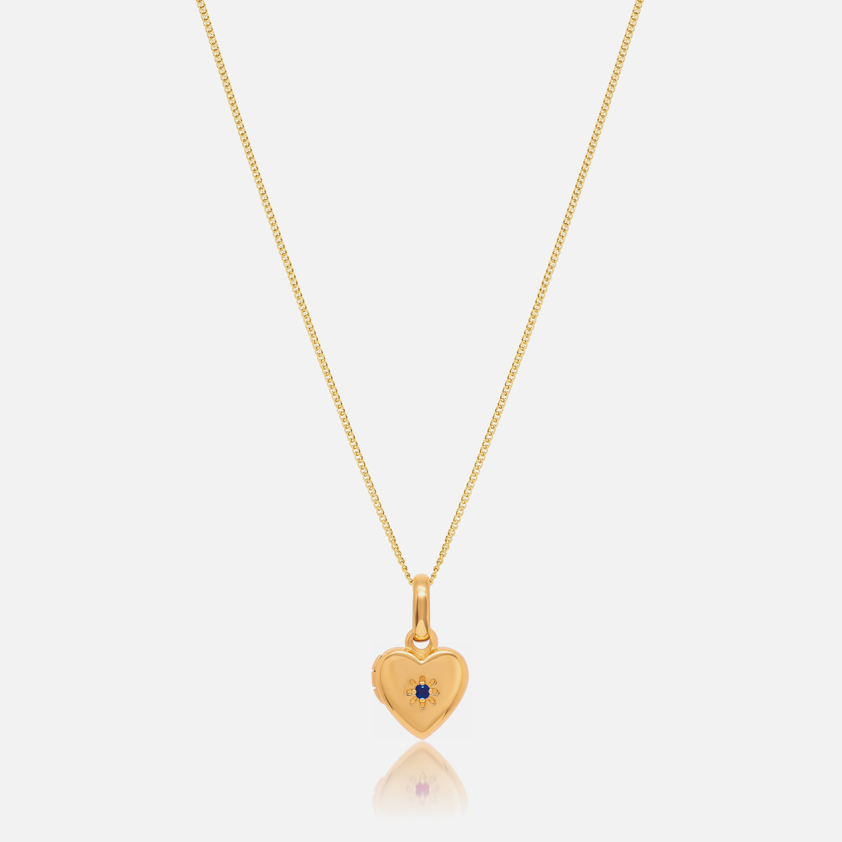 Birthstone Heart Locket Necklace in Gold with September Sapphire birthstone – Jewelled Me