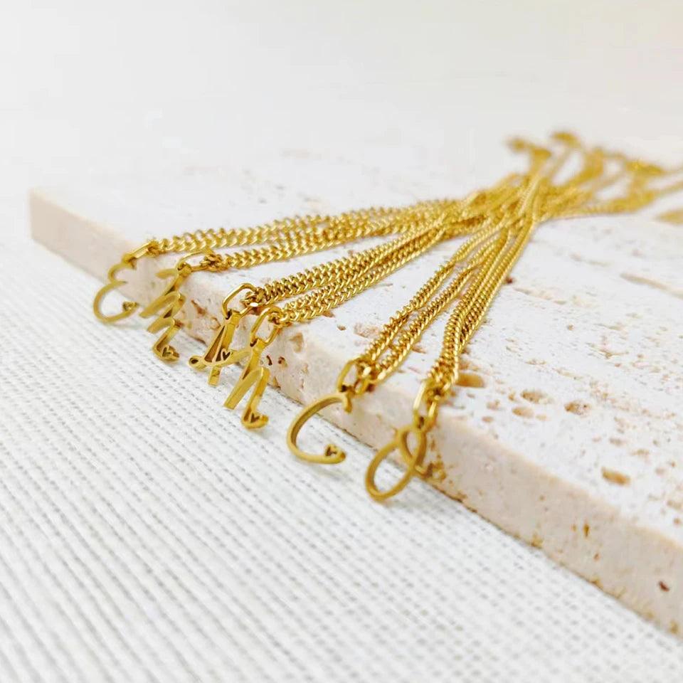 Heart Tail Initial Necklace (14k Gold-Plated) - Jewelled Me