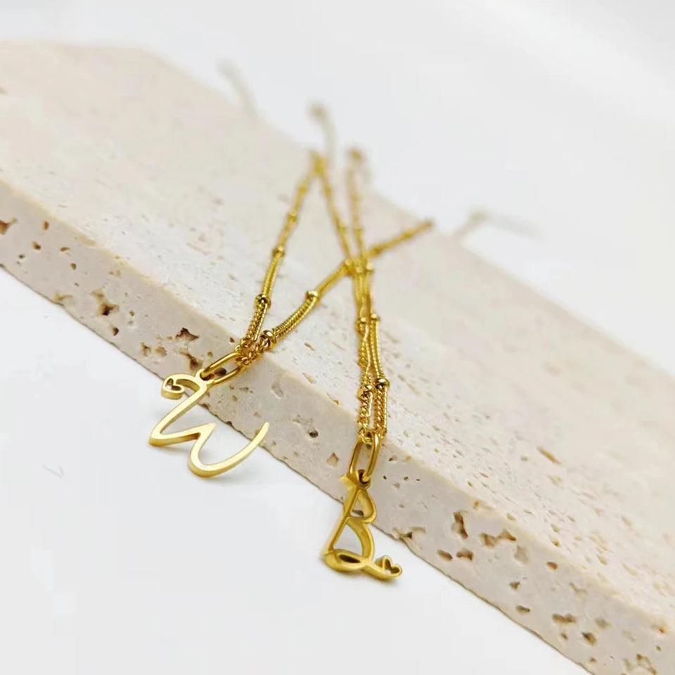Heart Tail Initial Necklace (14k Gold-Plated) - Jewelled Me