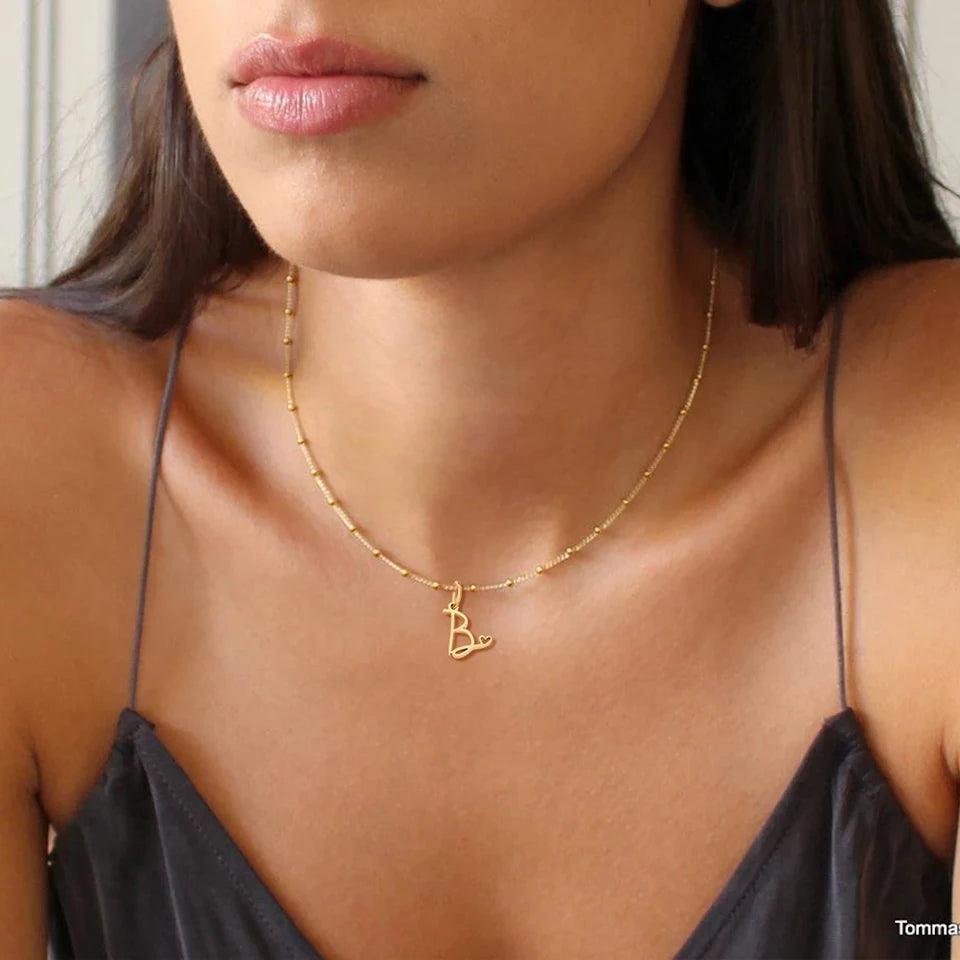 Heart Tail Initial Necklace (14k Gold-Plated) - Jewelled Me