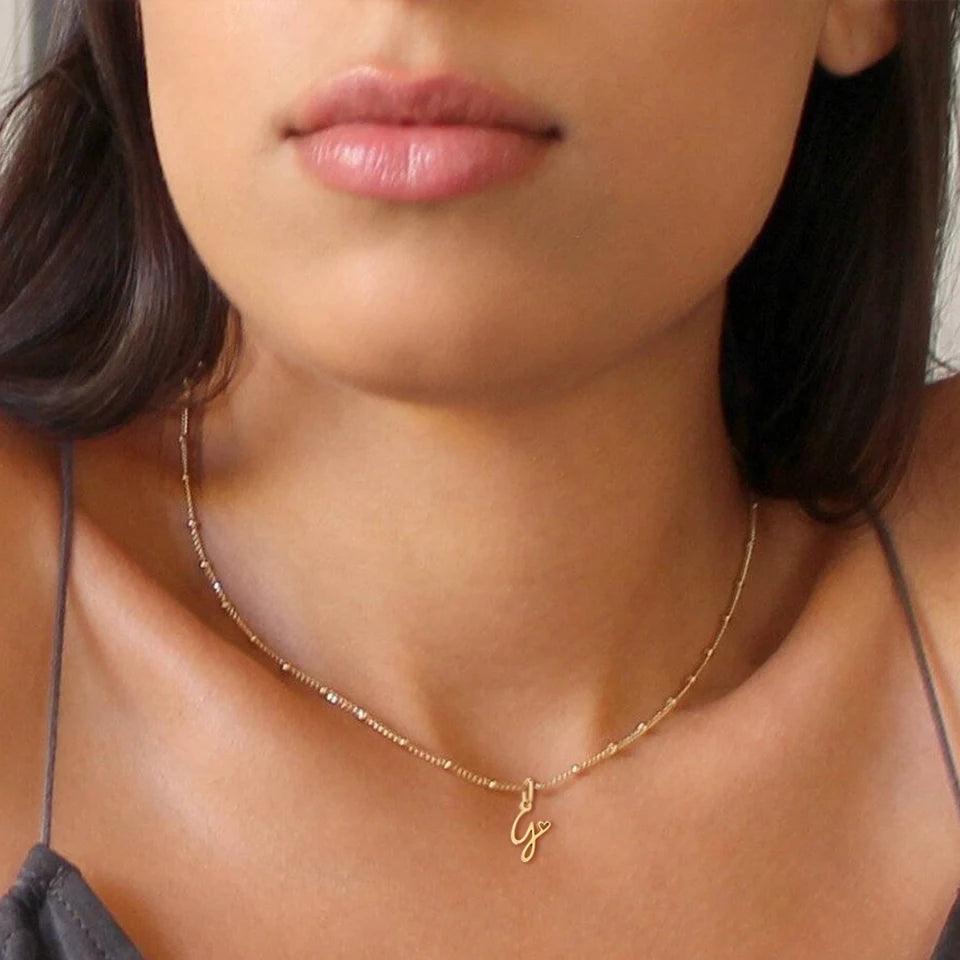 Heart Tail Initial Necklace (14k Gold-Plated) - Jewelled Me