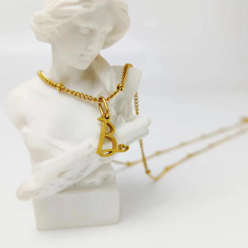 Heart Tail Initial Necklace (14k Gold-Plated) - Jewelled Me