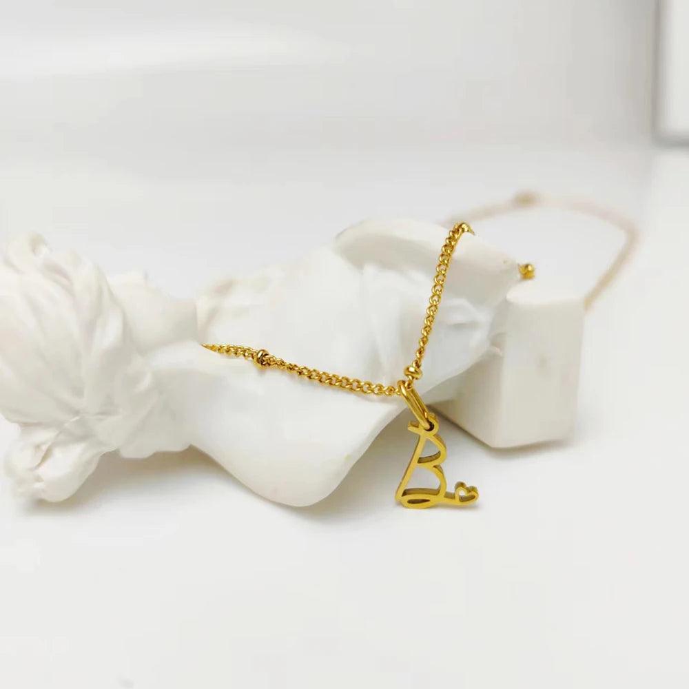 Heart Tail Initial Necklace (14k Gold-Plated) - Jewelled Me