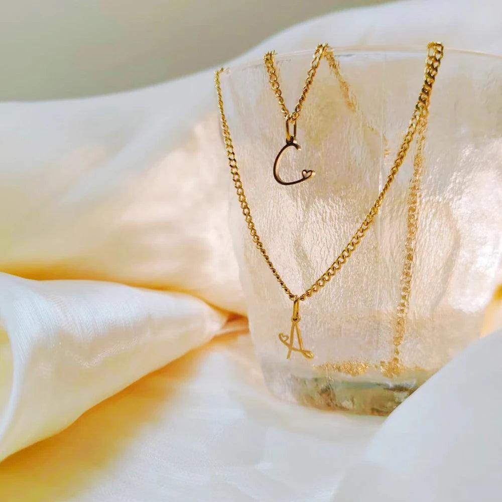 Heart Tail Initial Necklace (14k Gold-Plated) - Jewelled Me
