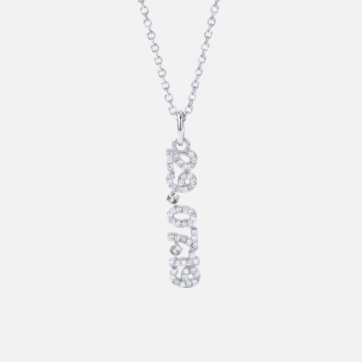 Mini Pave Date Necklace (Vertical) in silver with April Diamond birthstone