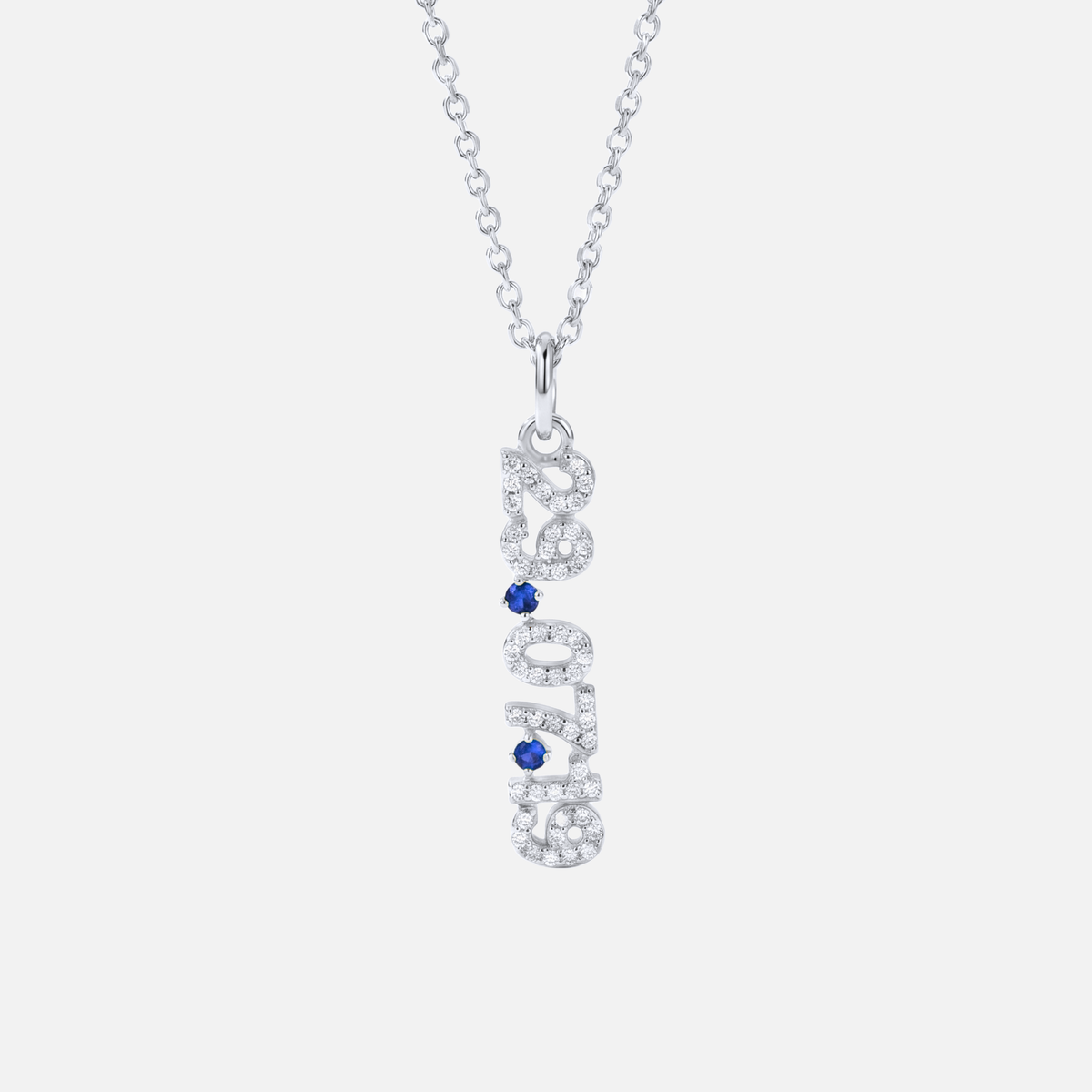 Mini Pave Date Necklace (Vertical) in silver with September Sapphire birthstone