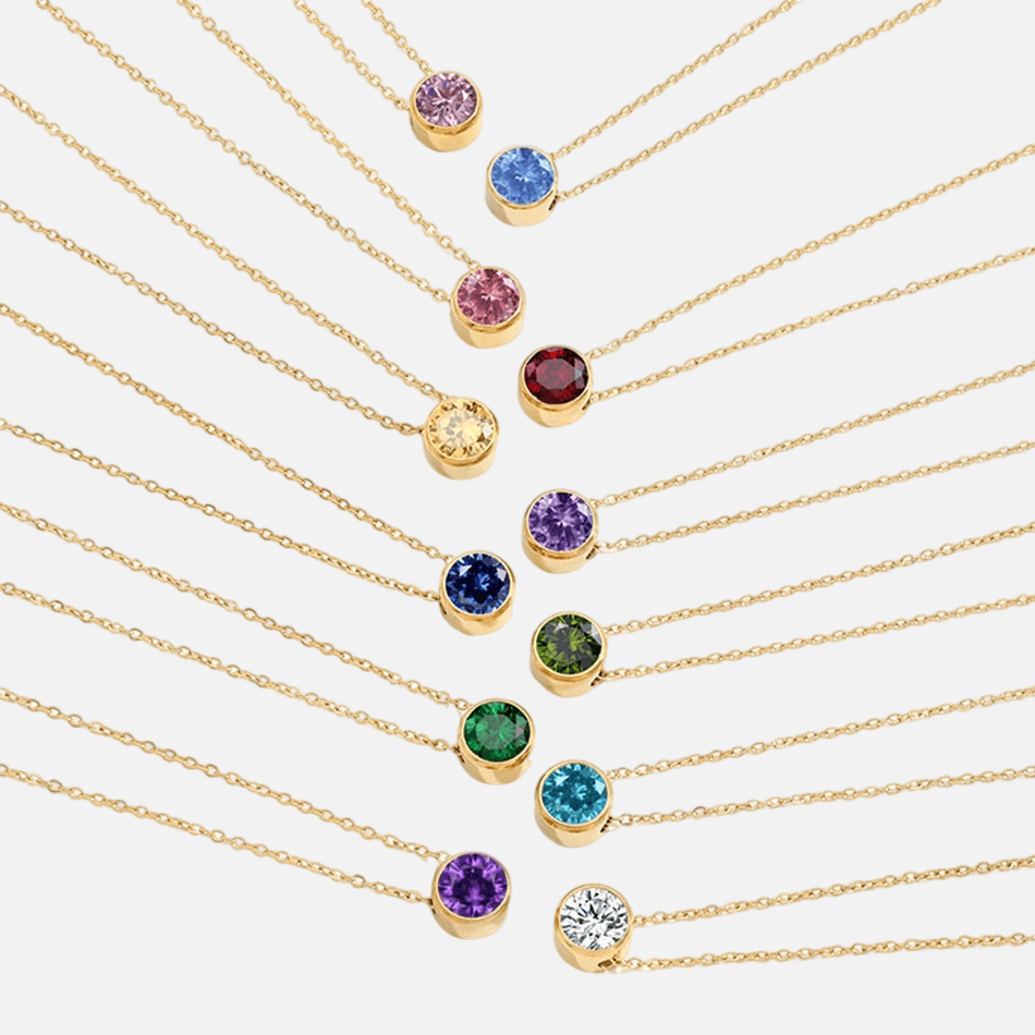 Bezel Birthstone Necklace (14k Gold Plated) - Jewelled Me