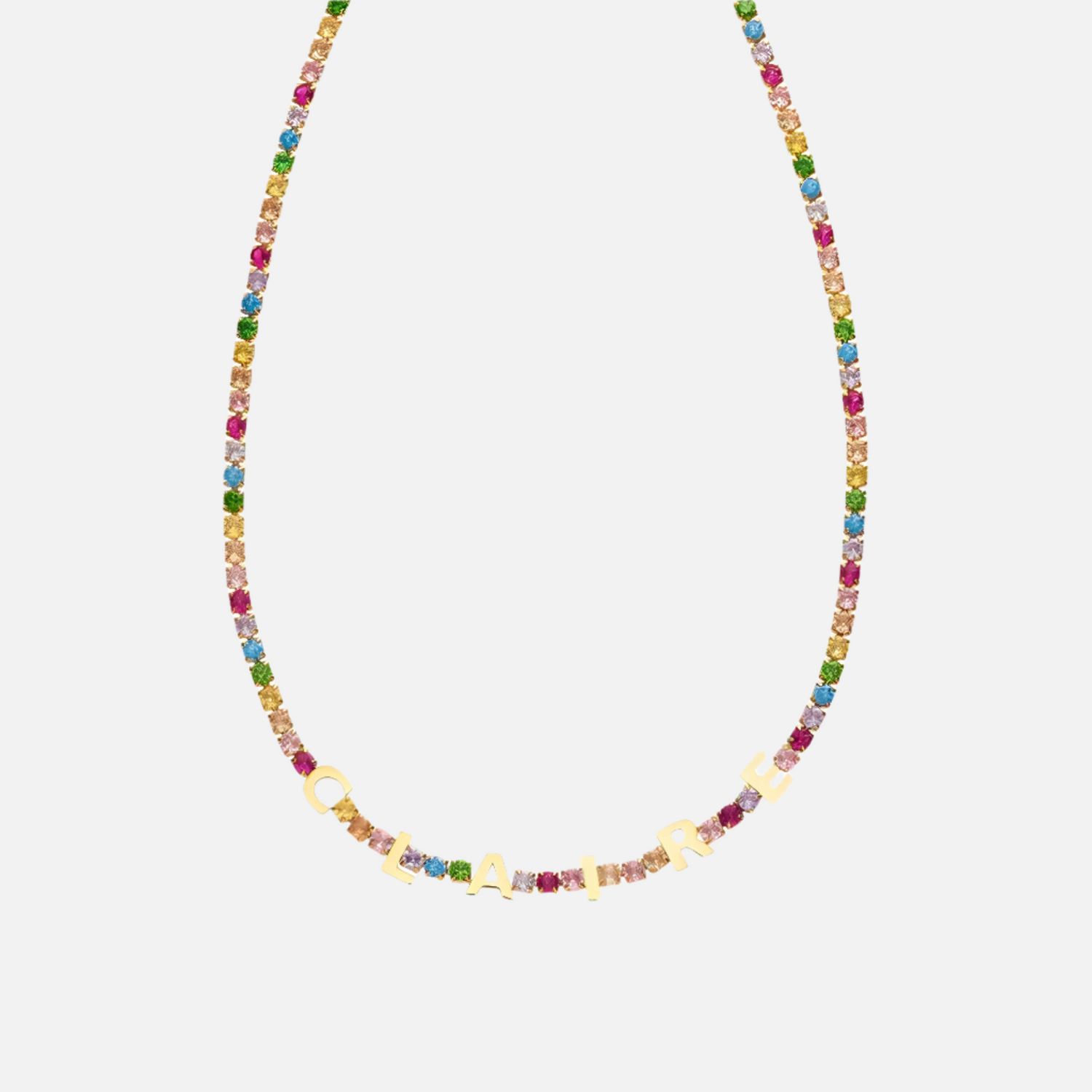 ICED Custom Name Rainbow Gem Necklace - Jewelled Me