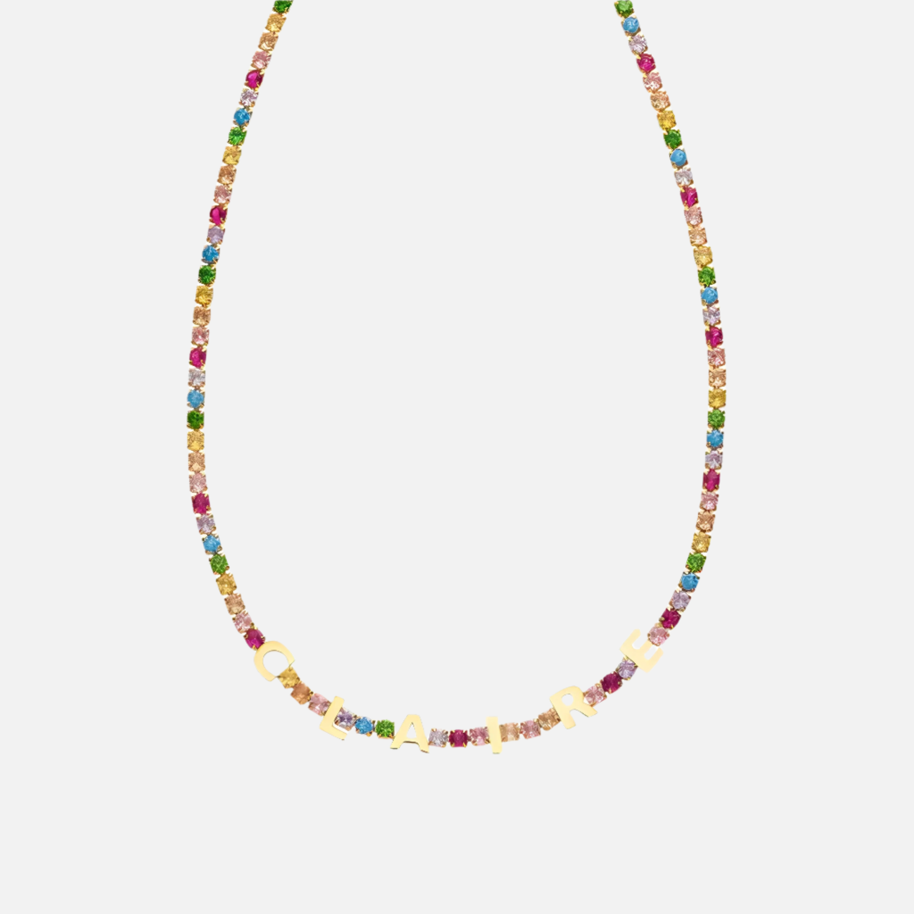 ICED Custom Name Rainbow Gem Necklace - Jewelled Me