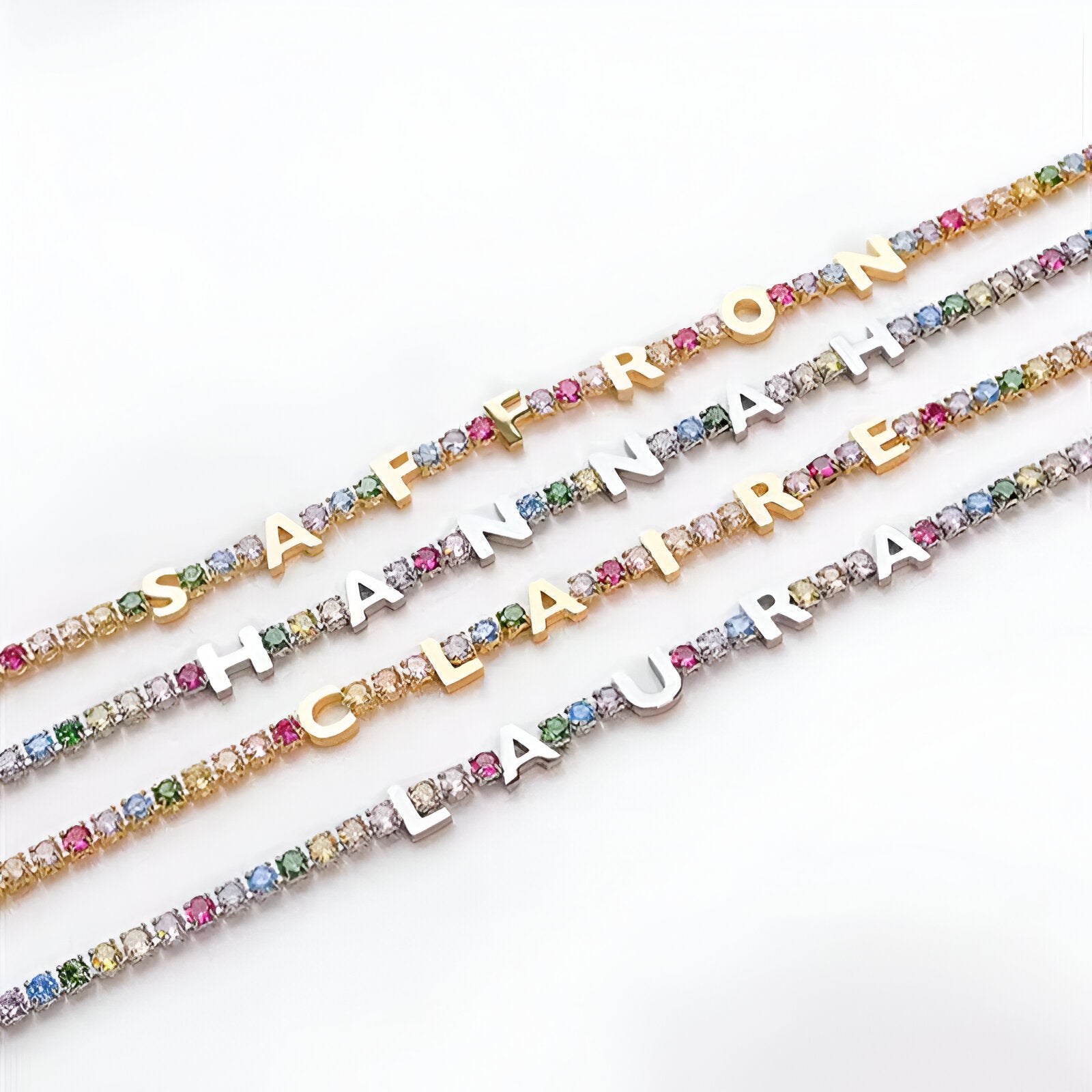 ICED Custom Name Rainbow Gem Necklace - Jewelled Me