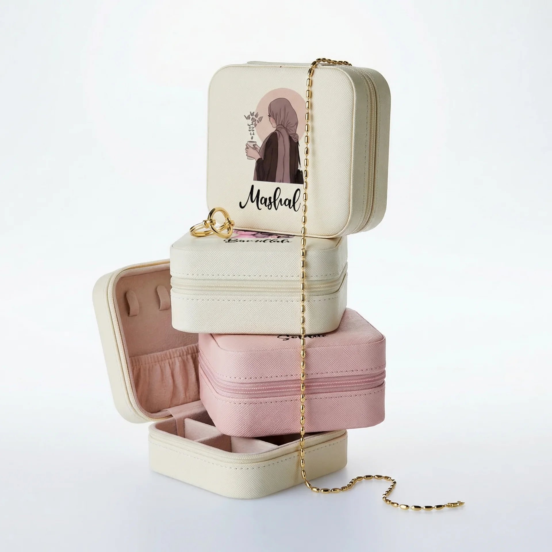 Custom Hijab Girl Jewellery Travel Case (Single Name) - Jewelled Me