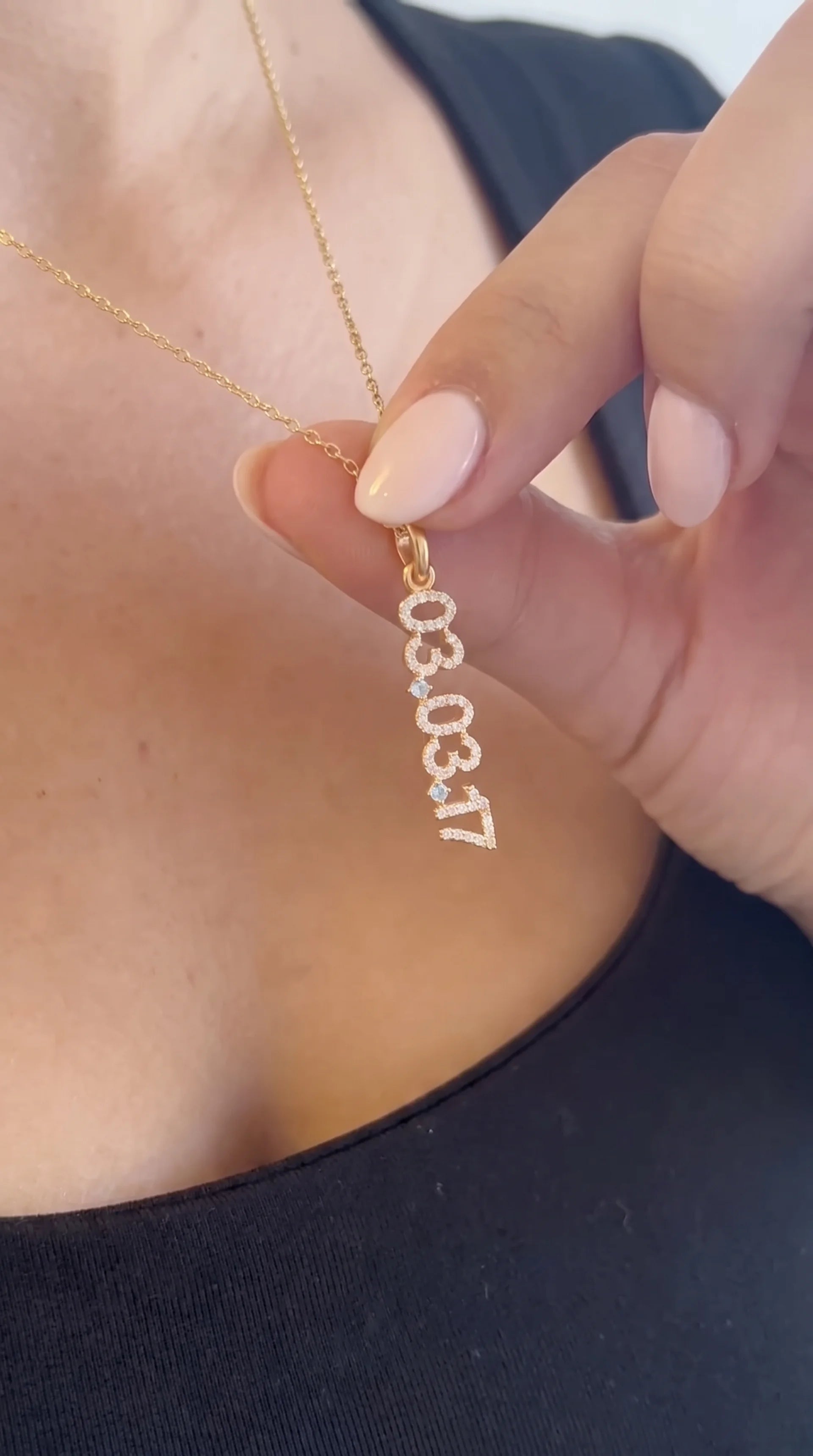 Mini Pave Date Necklace (Vertical)