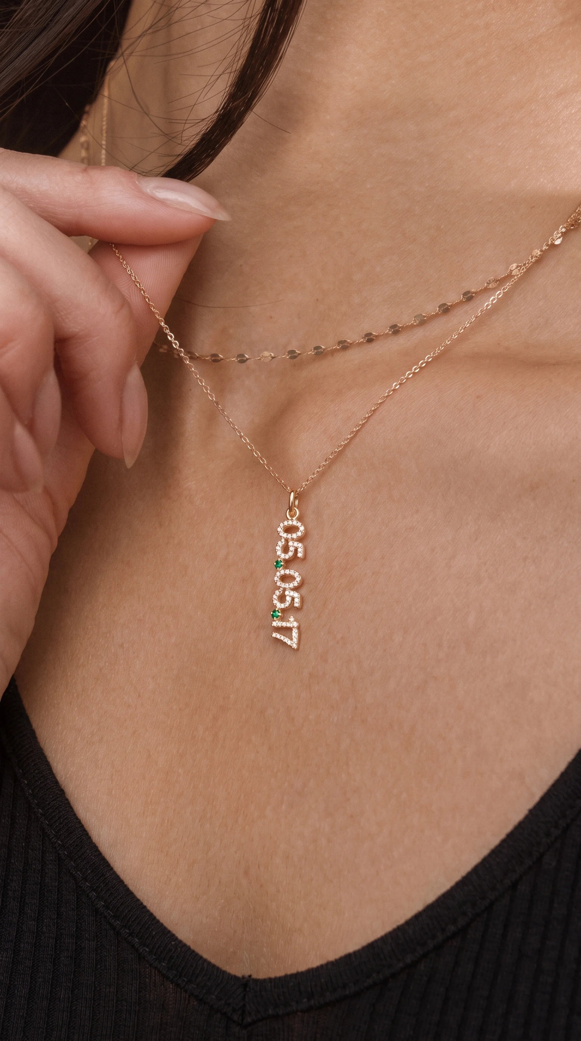 Mini Pave Date Necklace (Vertical)