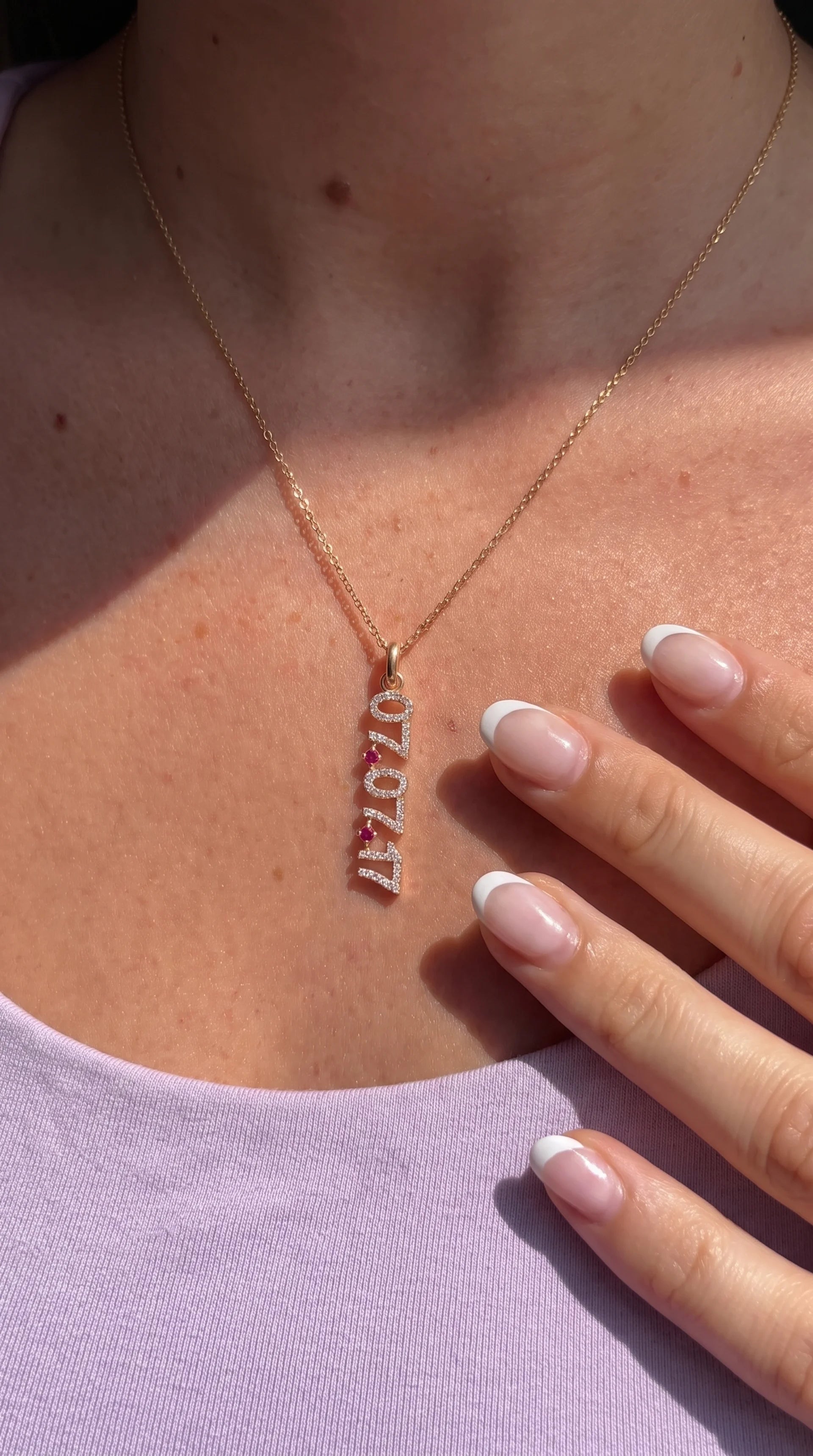 Mini Pave Date Necklace (Vertical)