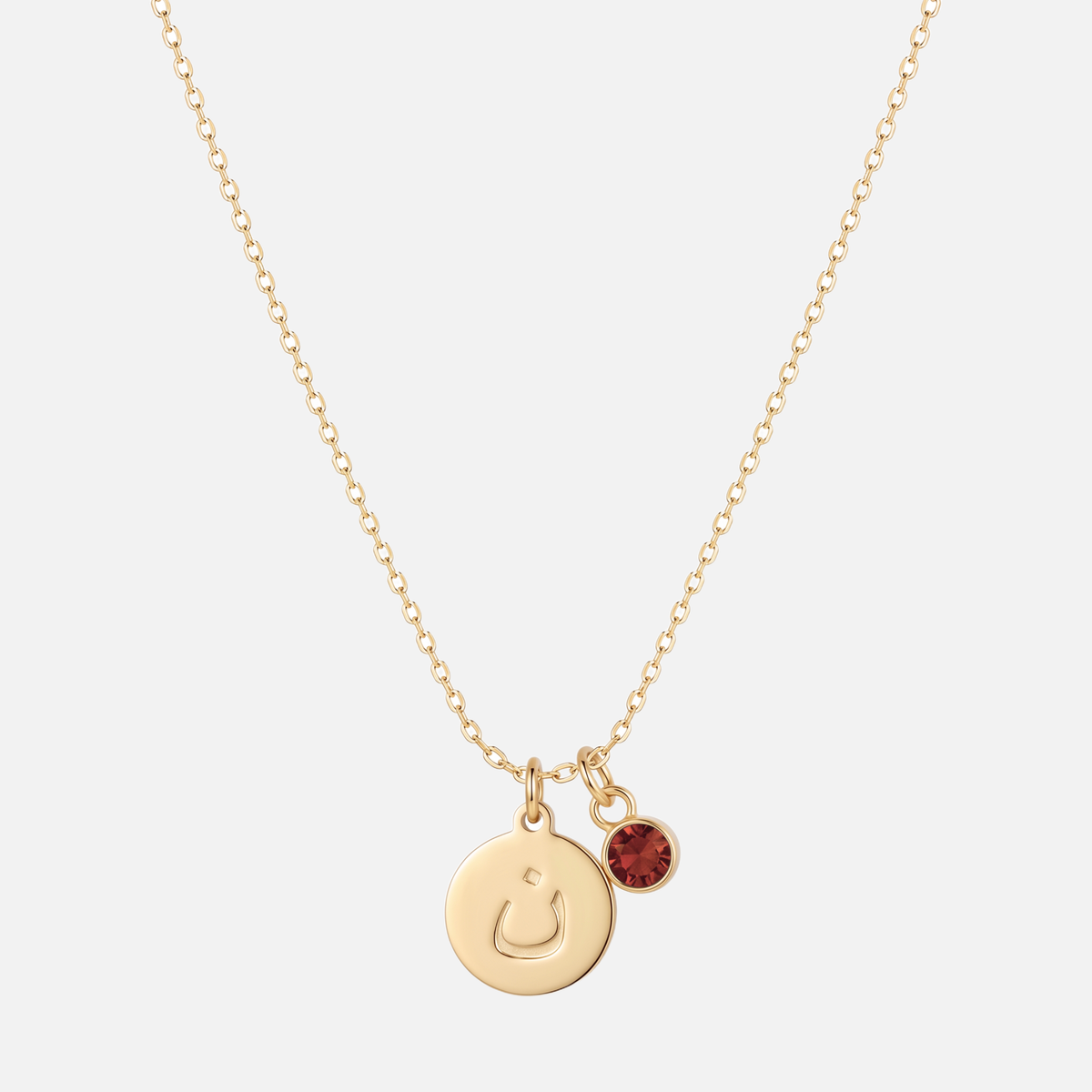 Engraved Arabic Initial Pendant w. Birthstone