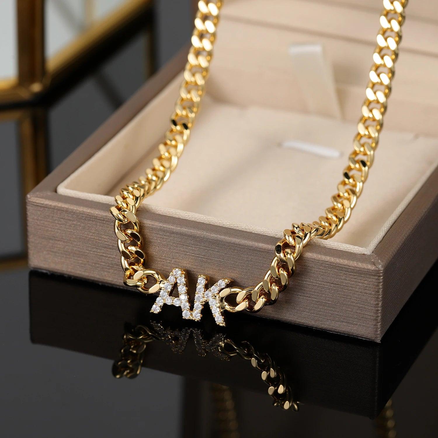 ICED Custom Initial &amp; Name Chain Necklace - Jewelled Me
