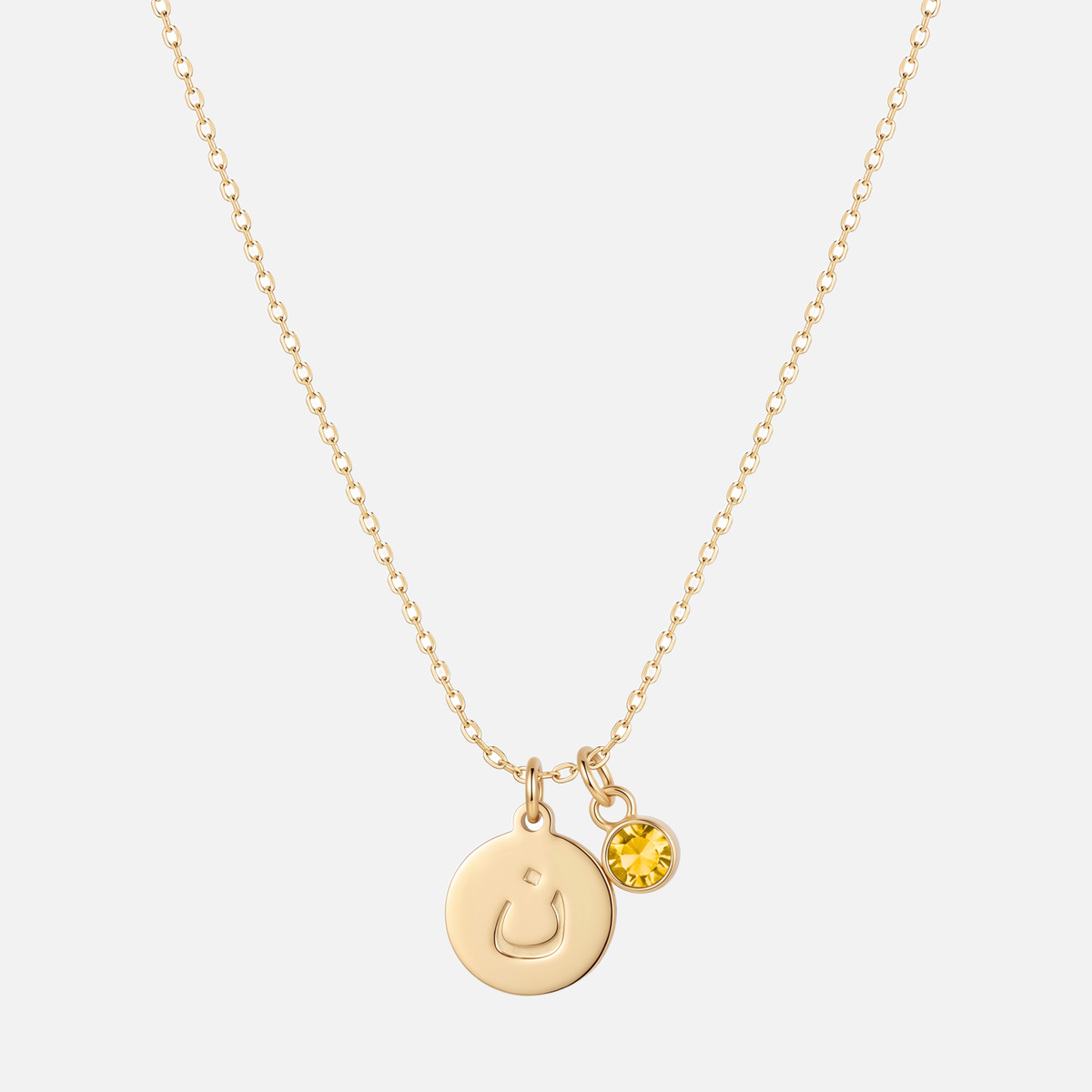 Engraved Arabic Initial Pendant w. Birthstone