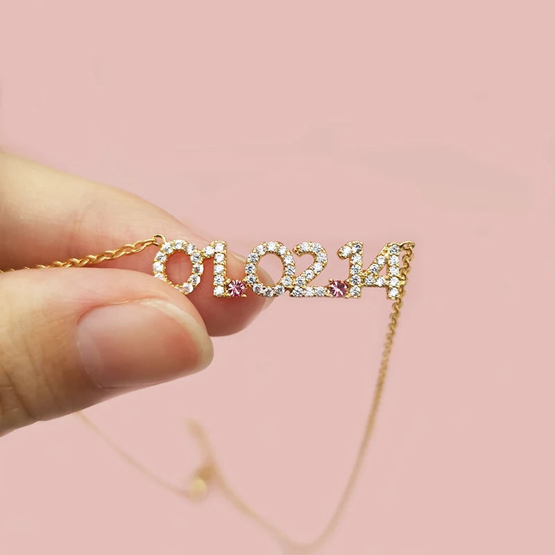 Pave Custom Date Necklace (Horizontal) - Jewelled Me