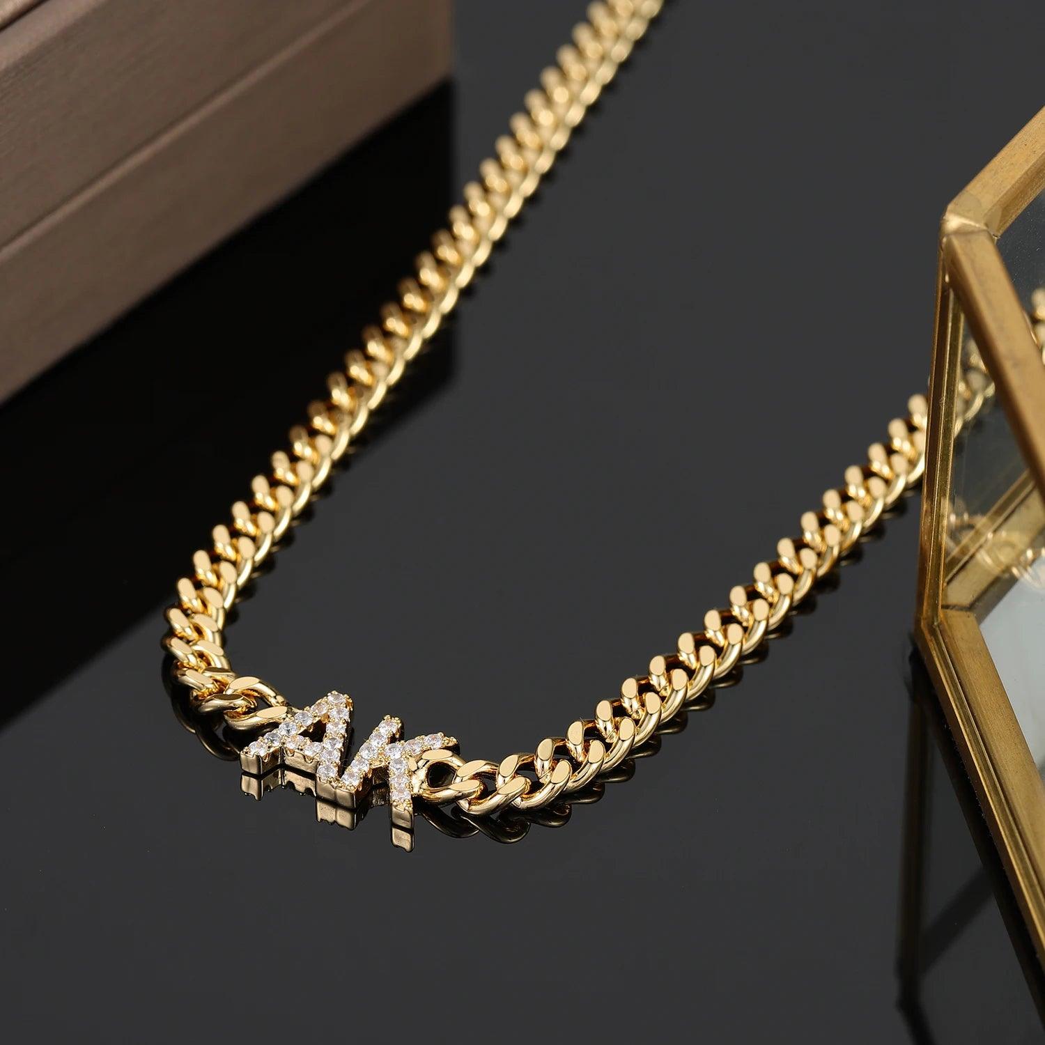 ICED Custom Initial &amp; Name Chain Necklace - Jewelled Me