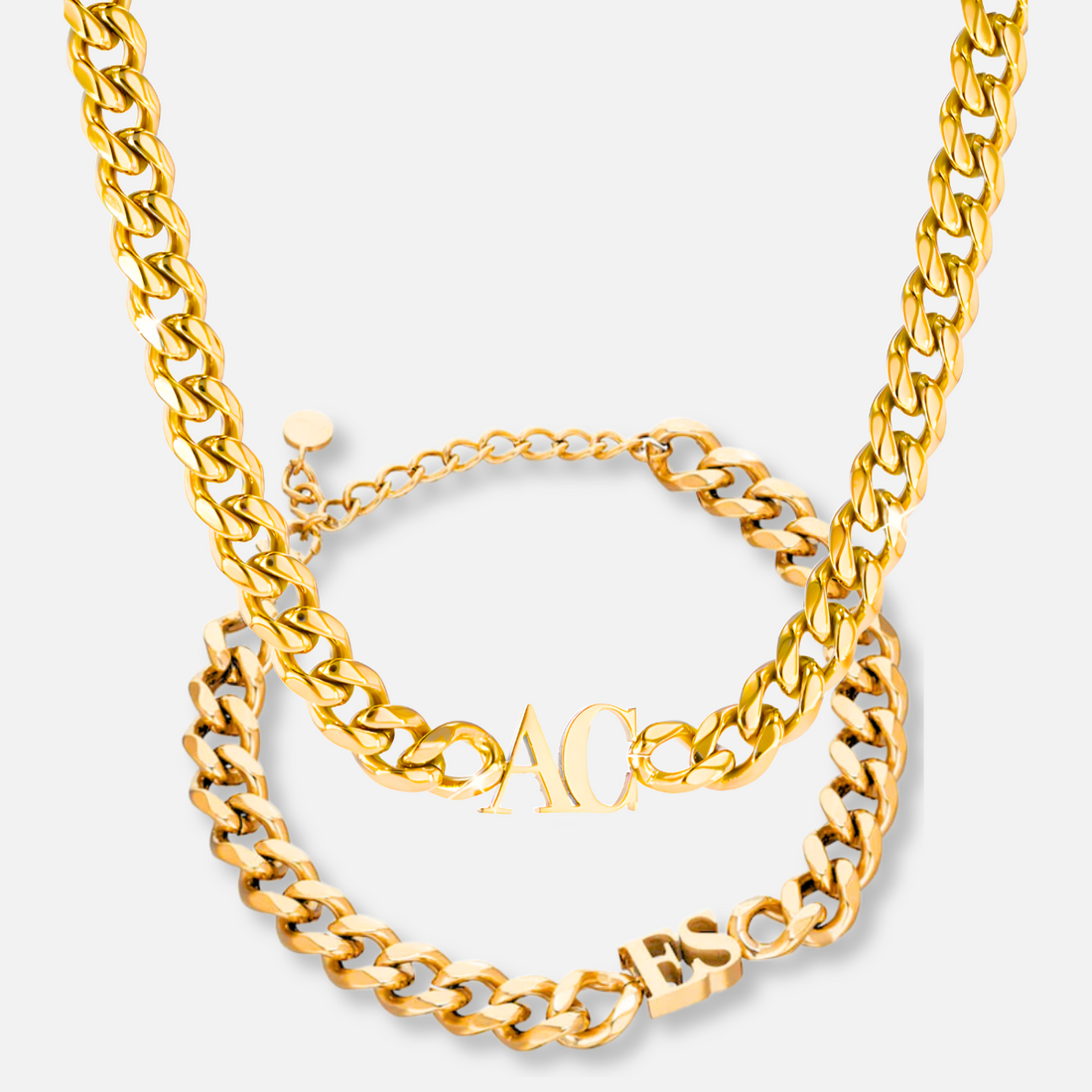 Custom Name Cuban Chain Necklace &amp; Bracelet Set