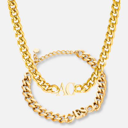 Custom Name Cuban Chain Necklace &amp; Bracelet Set