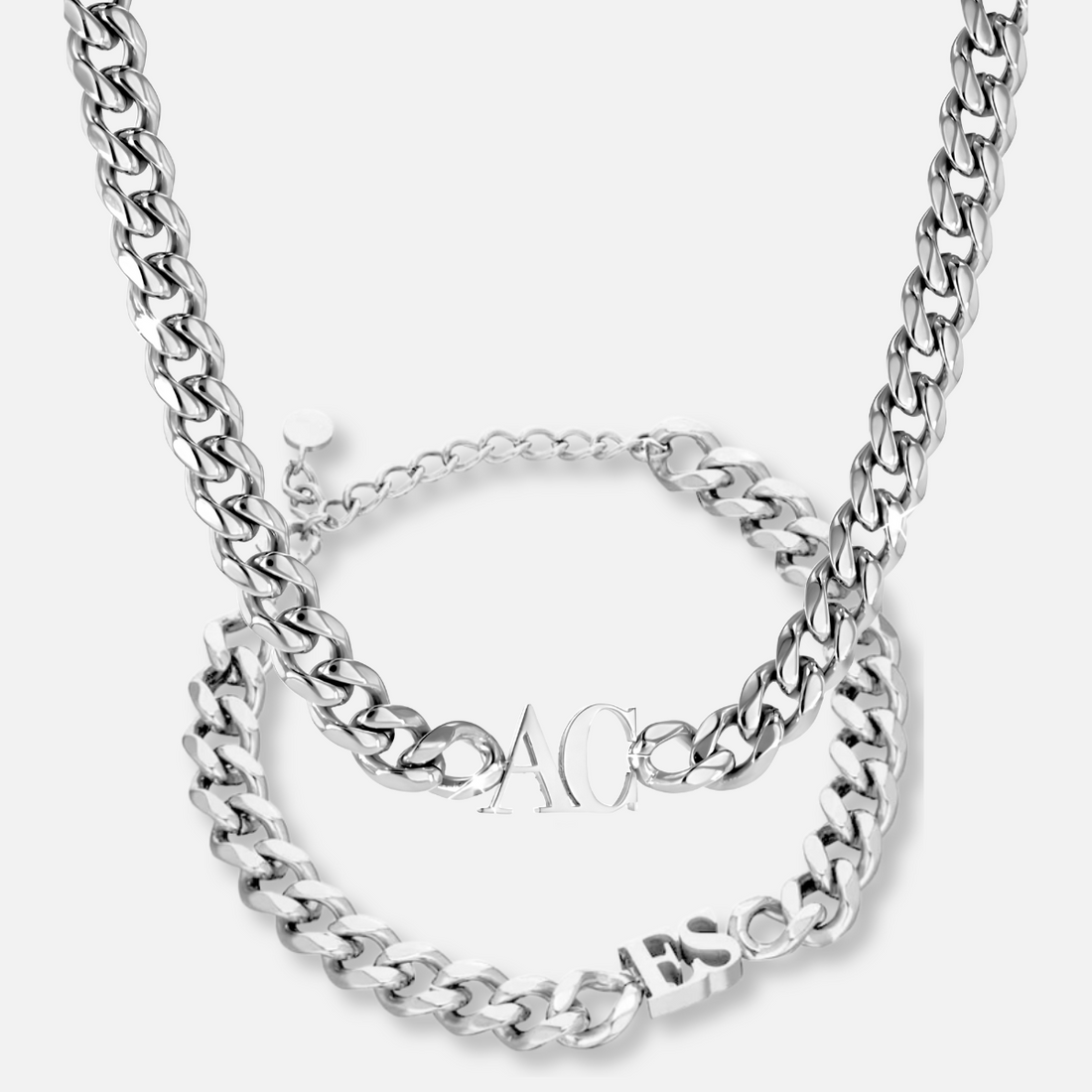 Custom Name Cuban Chain Necklace &amp; Bracelet Set