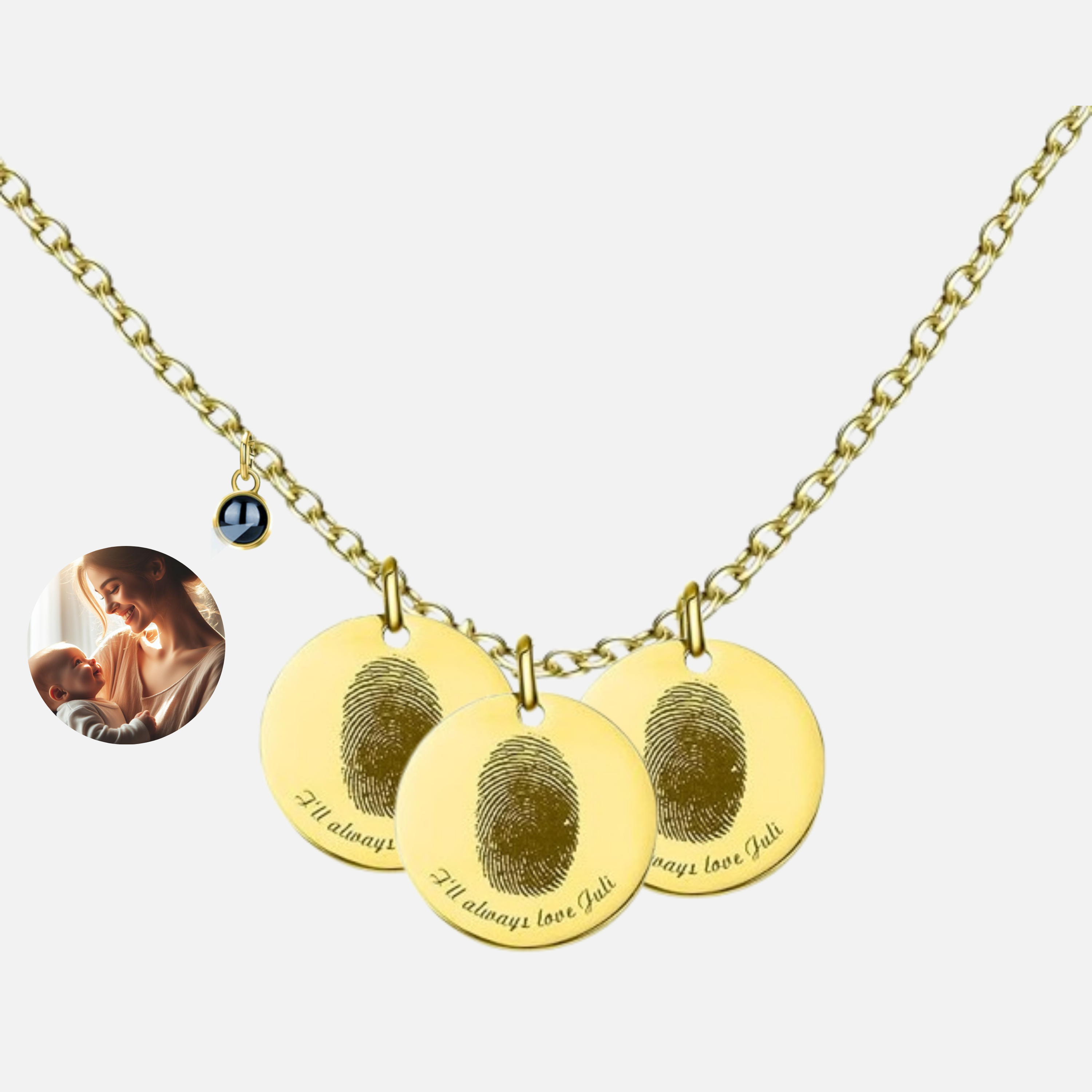 Print Fingerprint &amp; Inscribed Name Pendant (with Photo) - Jewelled Me