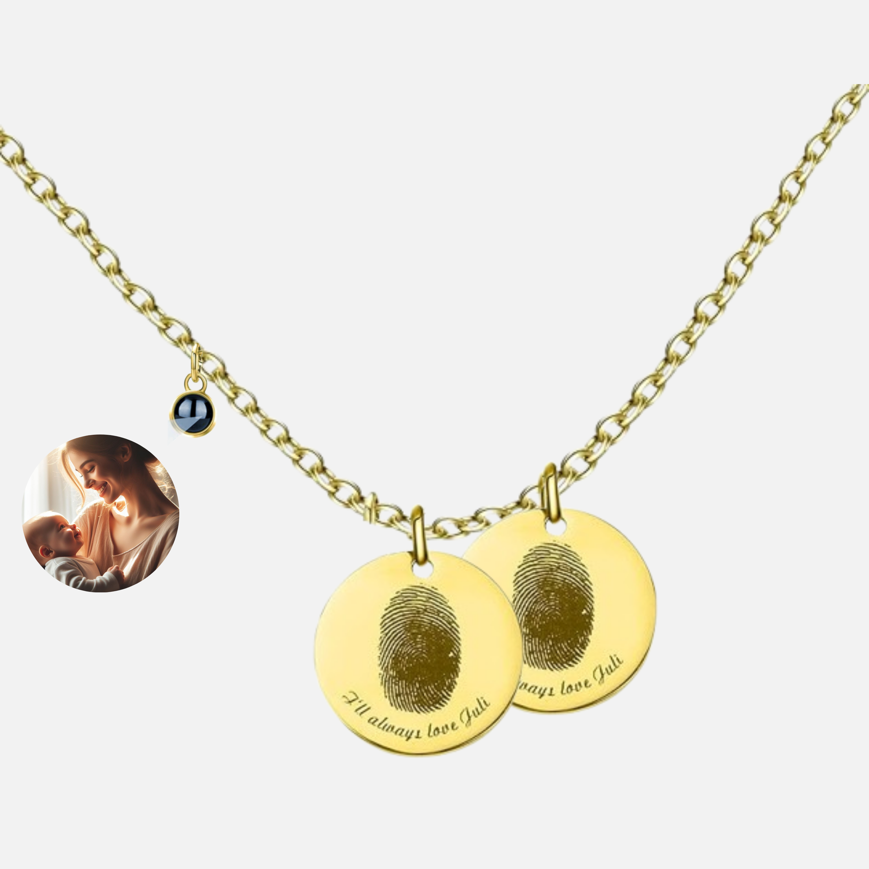 Print Fingerprint &amp; Inscribed Name Pendant (with Photo) - Jewelled Me
