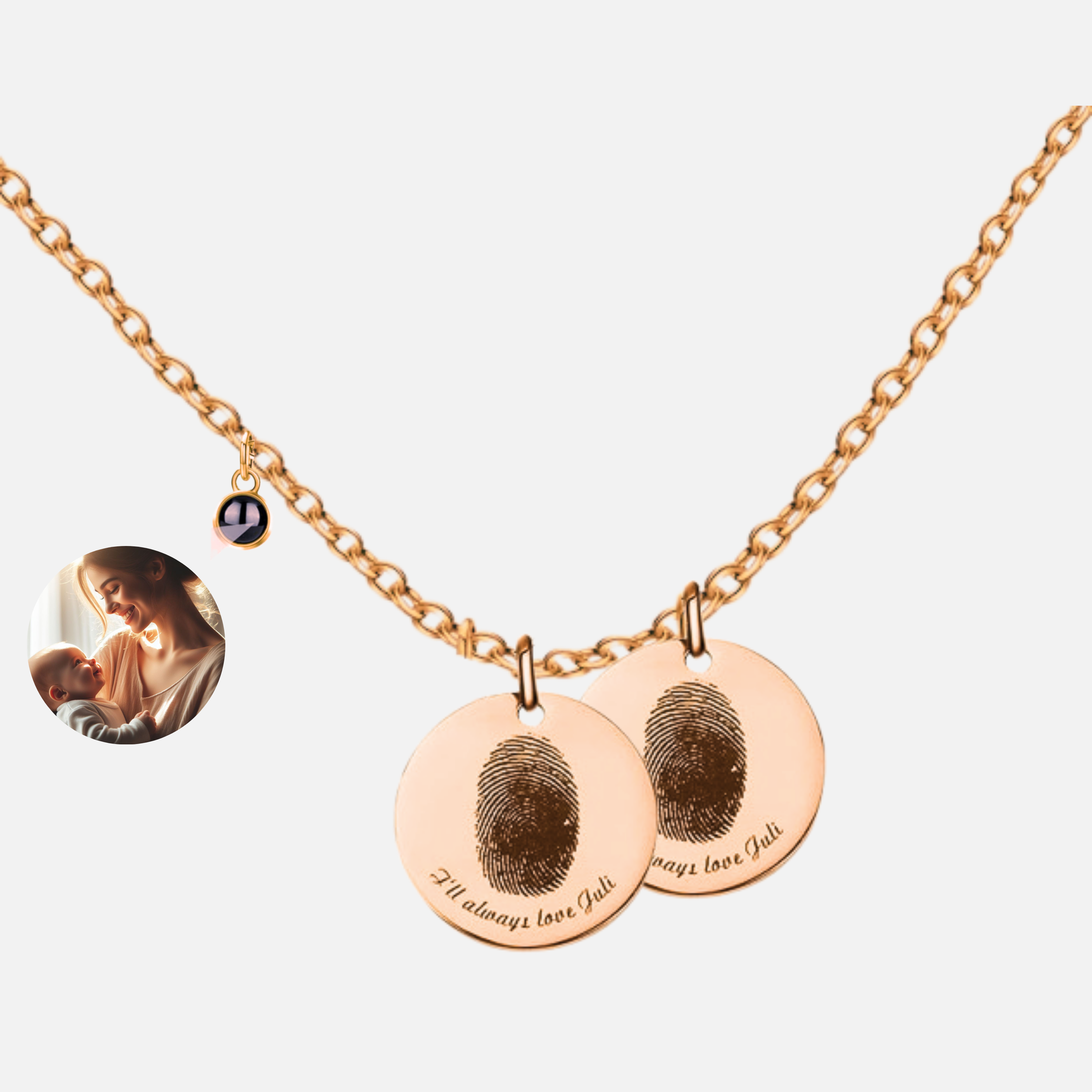 Print Fingerprint &amp; Inscribed Name Pendant (with Photo) - Jewelled Me