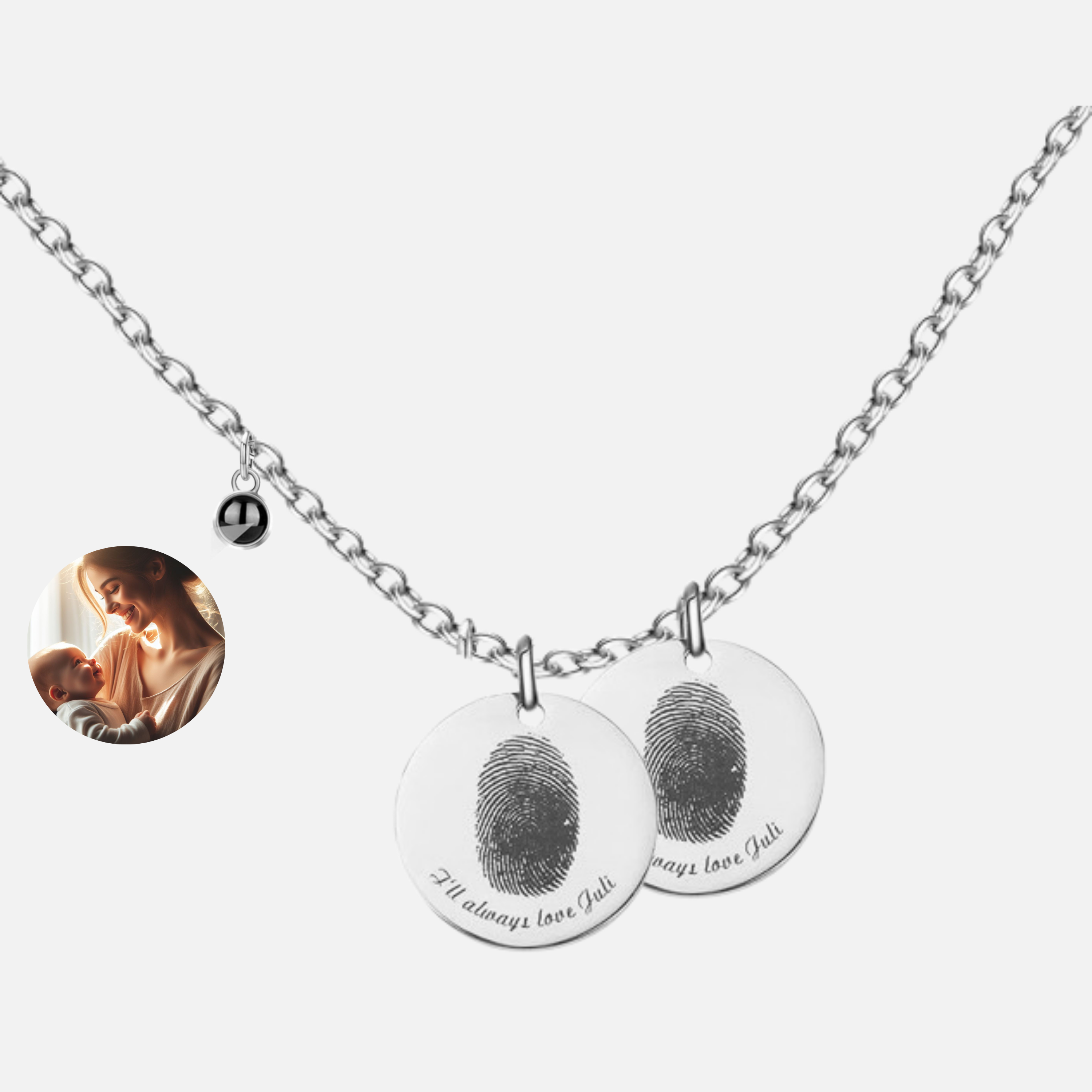 Print Fingerprint &amp; Inscribed Name Pendant (with Photo) - Jewelled Me