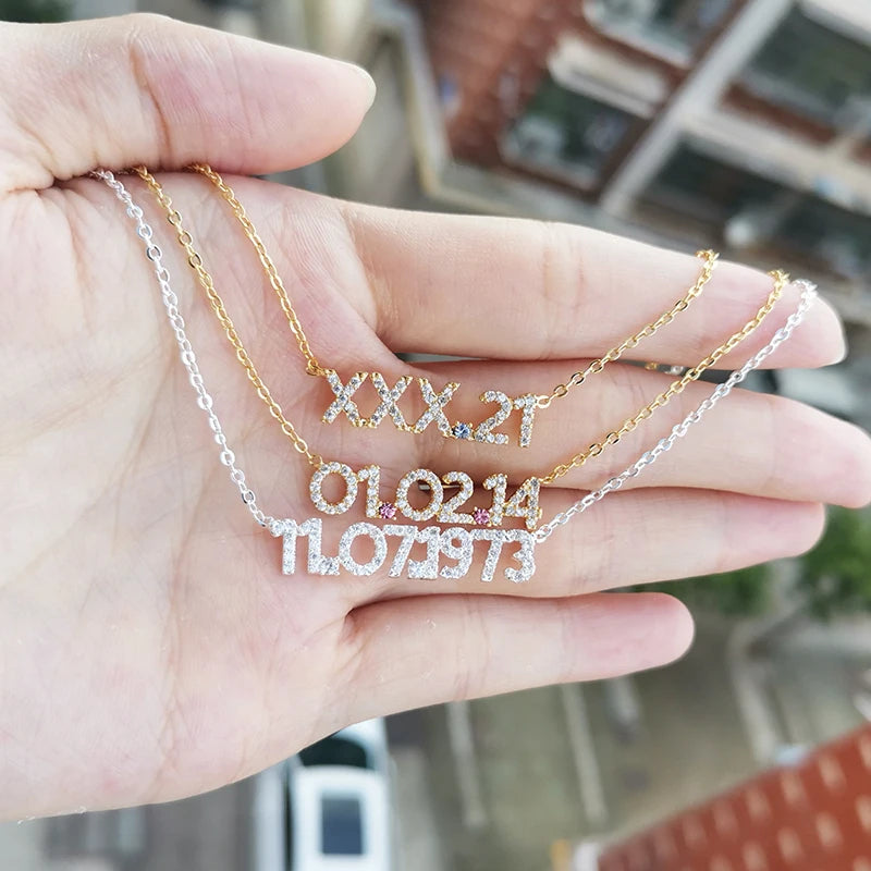 Pave Custom Date Necklace (Horizontal) - Jewelled Me