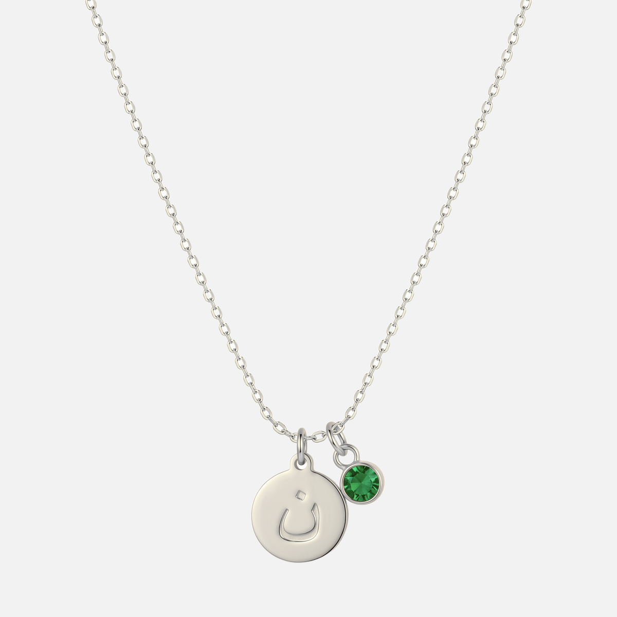Engraved Arabic Initial Pendant w. Birthstone