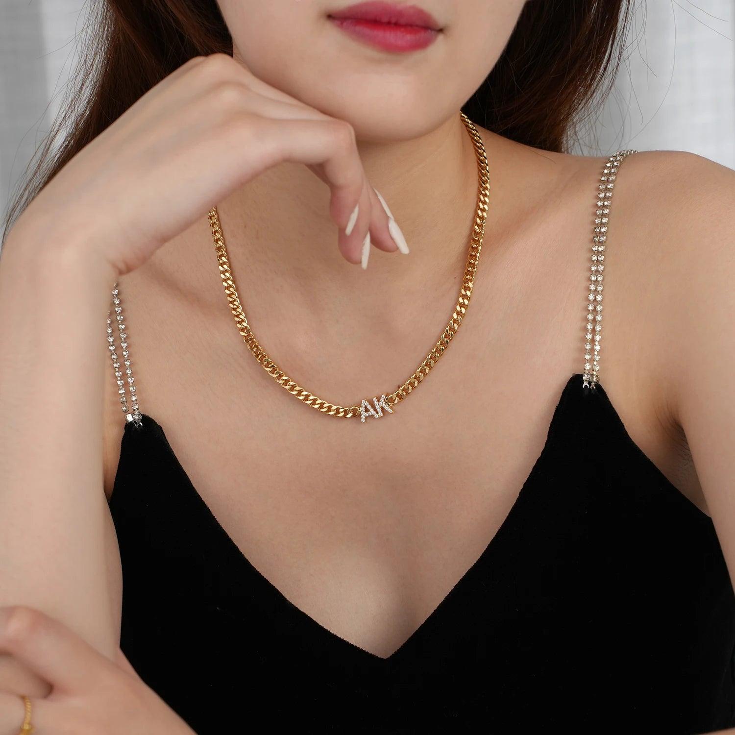 ICED Custom Initial &amp; Name Chain Necklace - Jewelled Me