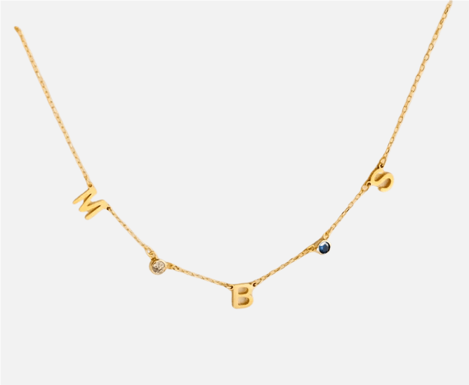 Symmetric Custom Name &amp; Birthstone Necklace (14k Gold-Plated) - Jewelled Me
